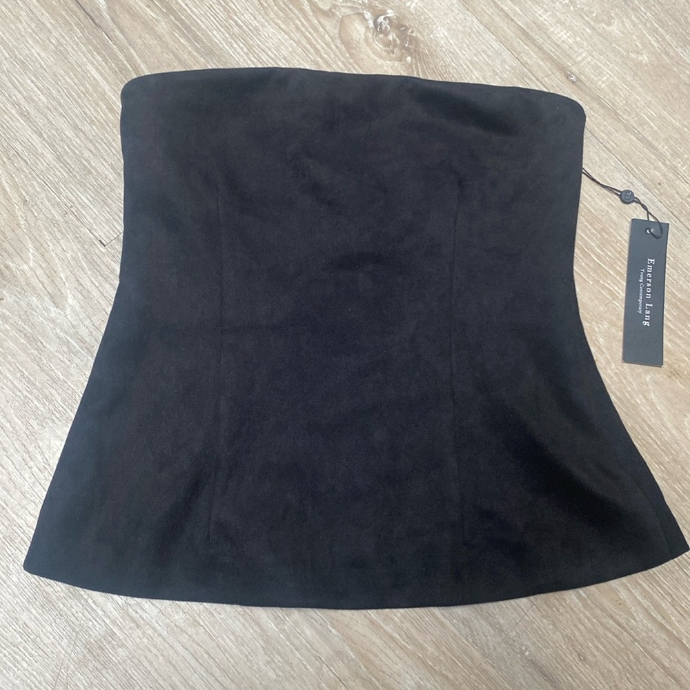 Emerson Lang Black Faux Suede Strapless top-L - Picture 2 of 6